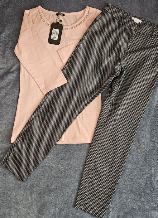 Nowa, łososiowa bluzka, rękaw 3/4, spodnie HM stan idealny, r.36