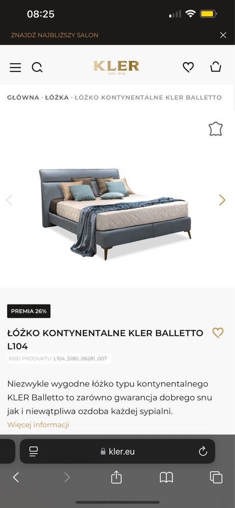 Łóżko kontynentalne KLER Balletto 180x200