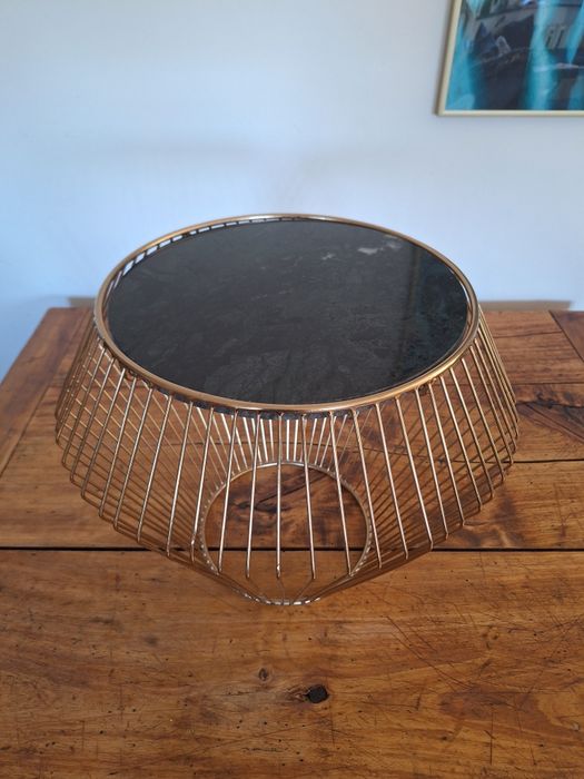 Zielony marmur stolik kwietnik postument złoty glamur boho marmurowy