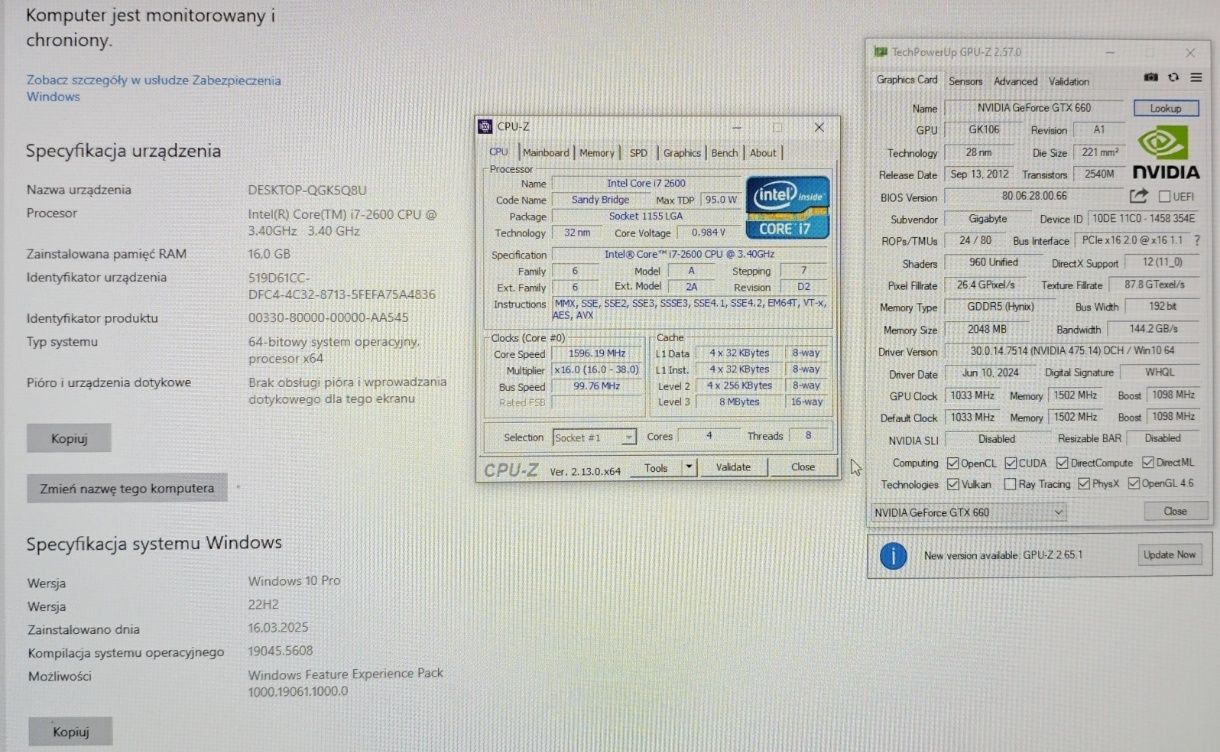 Komputer Intel i7 2600 3.8 NVIDIA Gigabyte GTX 660 2GB SSD 16GB DDR3