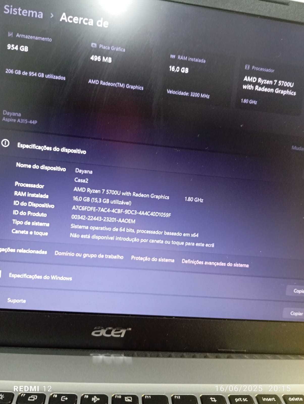 Portátil ACER Aspire 3 15.6'' AMD Ryzen 75700U RAM: 16 GB 1 TB SSD