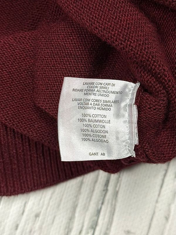 Gant Bawełniany Sweter w Serek Męski Logo na Piersi Burgundowy r. 3xl