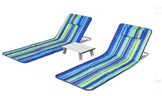2 leżaki plażowe ze stolikiem składane