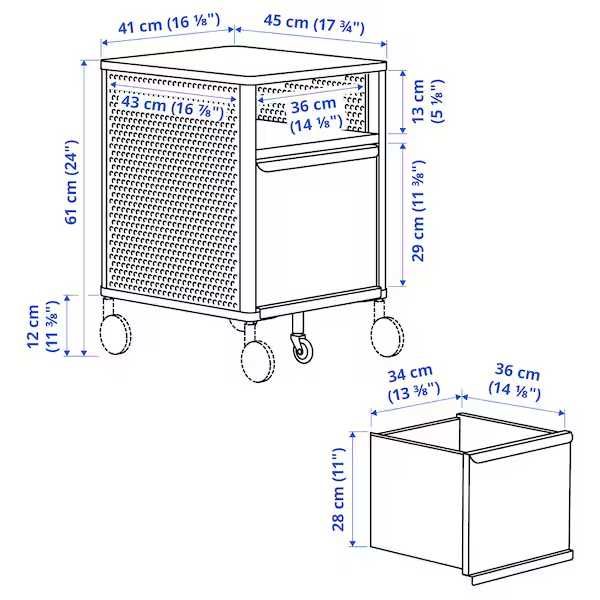 IKEA BEKANT Szafka Kontenerek  na kółkach, siatka biały, 41x61 cm