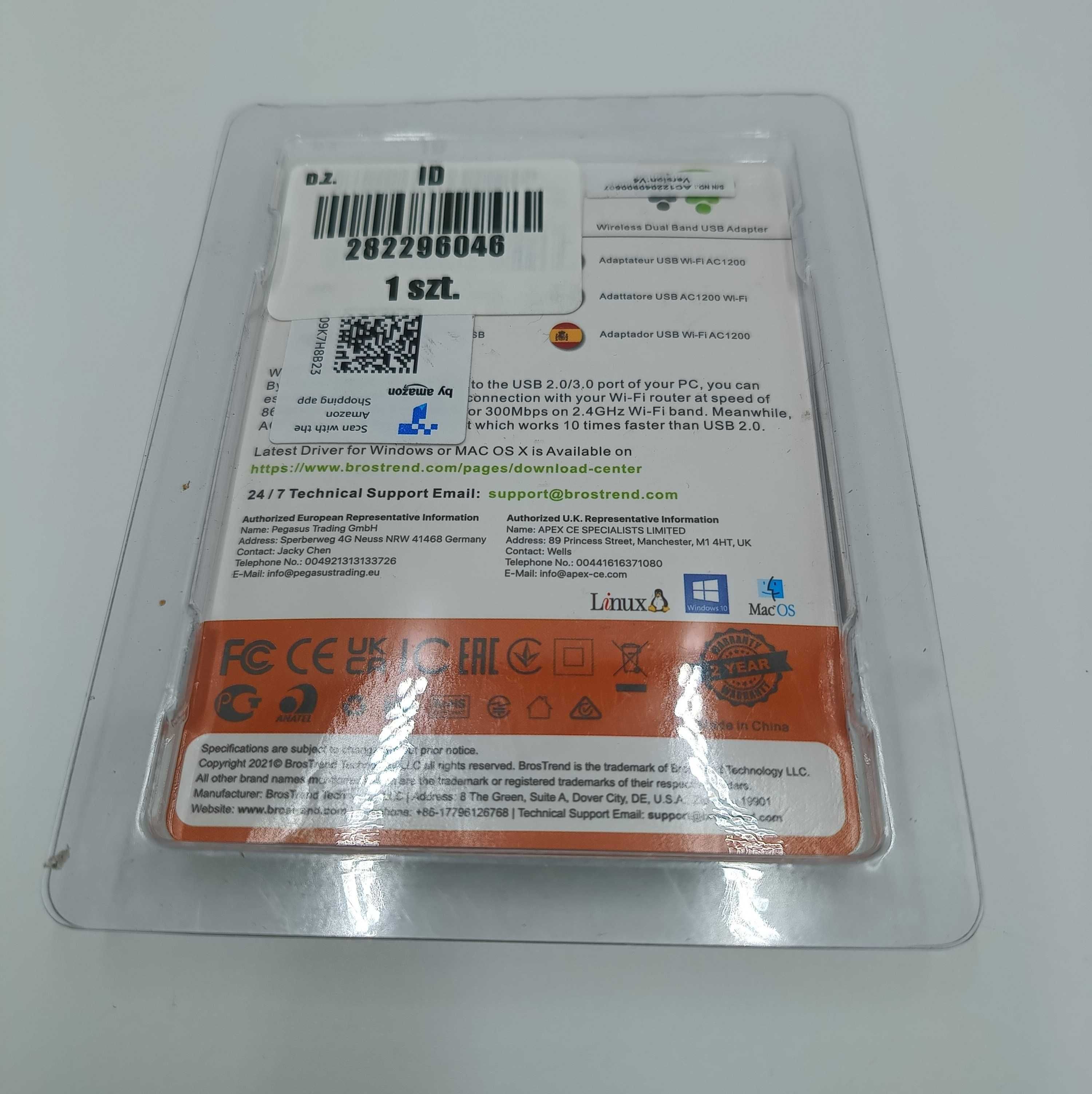 Karta sieciowa WiFi BrosTrend AC1200 AC1 2.4GHz/5GHz do 867Mb/s