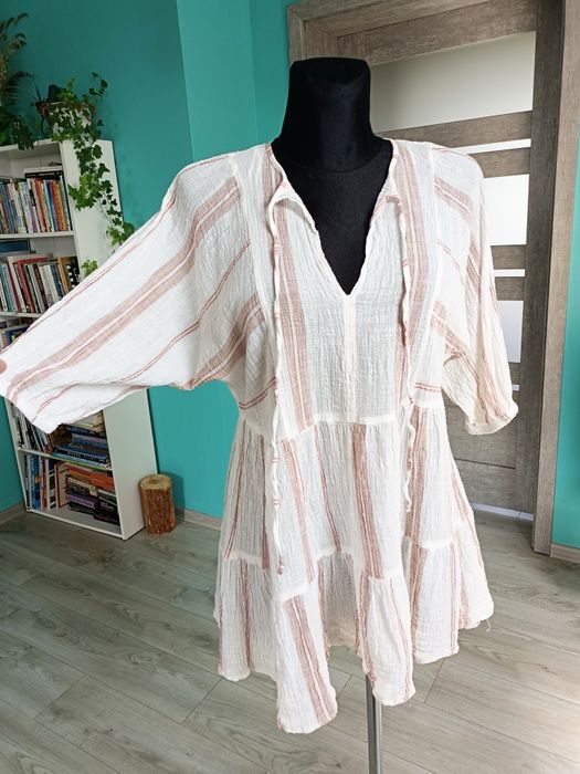 Organiczna bawełna sukienka tunika bluzka Boho Hippie scandi