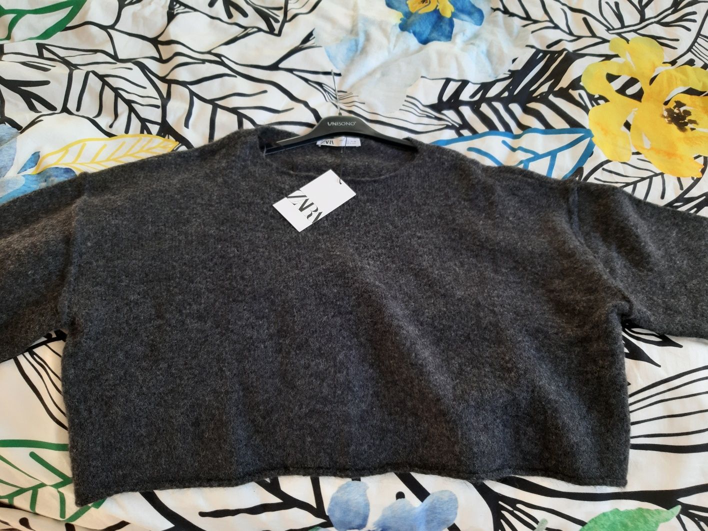Sweter zara L oversize szary sweterek damski glamour surowy krótki tkm