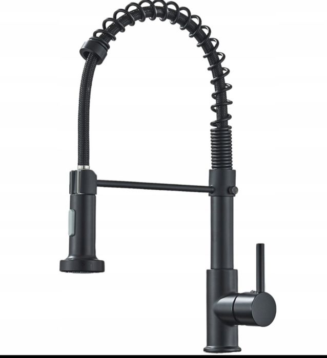 Bateria kuchenna zlew wyciągana wylewka czarny mat