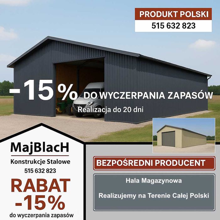 OBNIŻAMY CENY -15%  Grafitowy Dwuspadowy Garaż Blaszany  - Maj-Blach