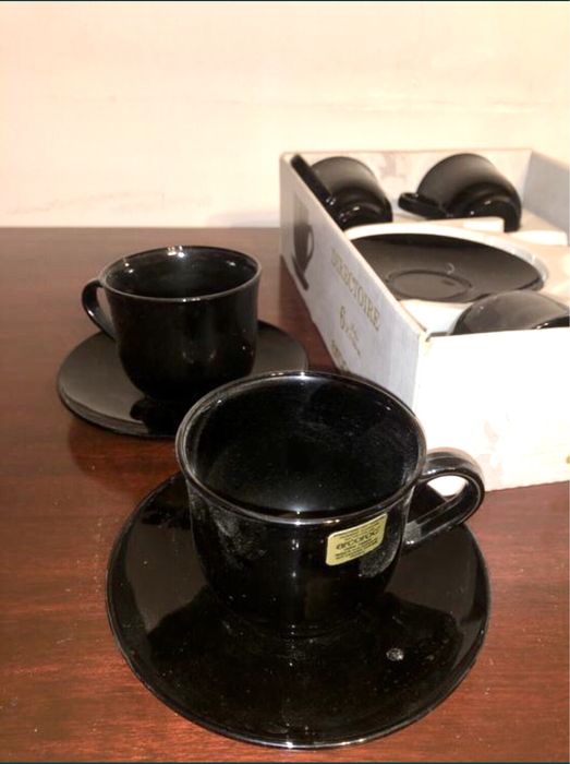 Komplet  12 szt filizanki spodeczki Arcoroc czarny Nowy Directoire