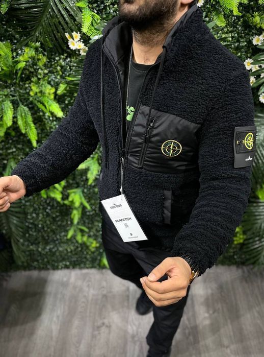 Куртка мужская STONE ISLAND хаки зимняя, пуховик, вызанные рукава