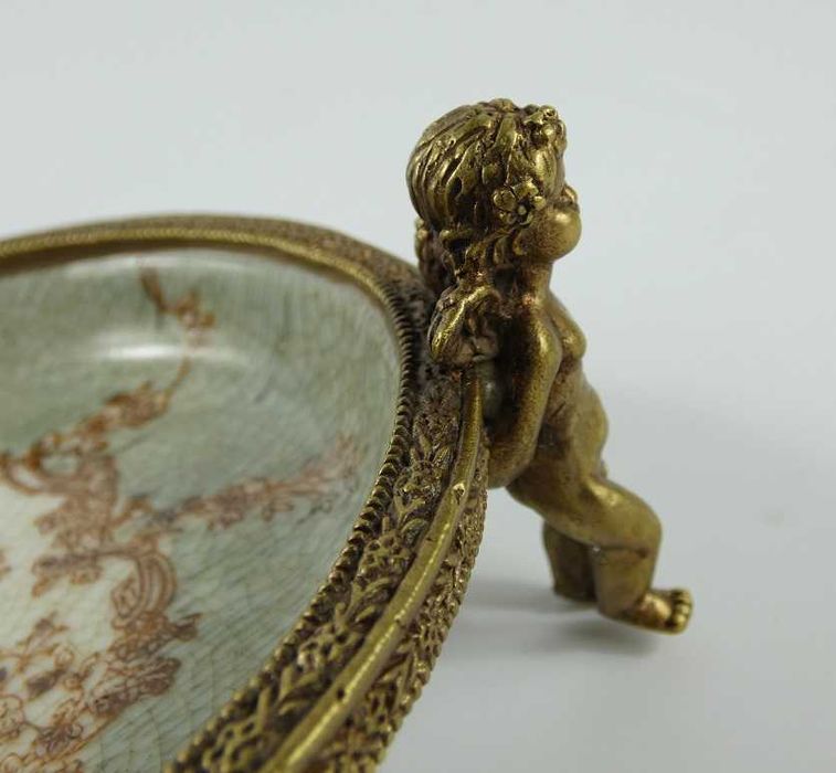 PATERA porcelana + brąz AMOR Putto paterka MYDELNICZKA