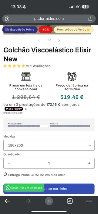 Colchão Viscoelástico Elixir New 1.80 x 2.00