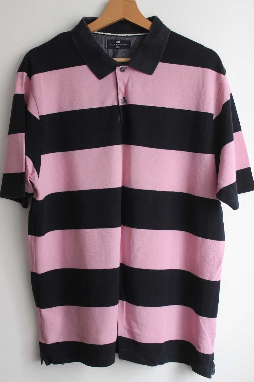 Blue Harbour - Koszulka polo t-shirt paski pasy różowy granatowy M