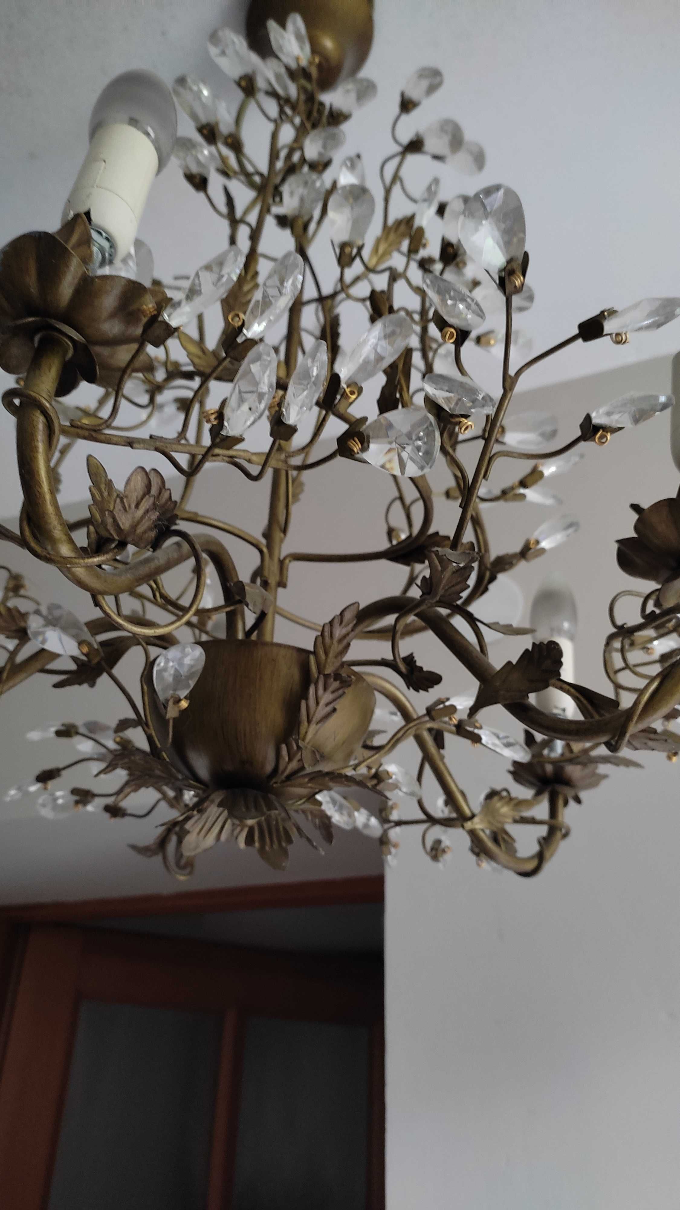 lampa kryształowa, 3 szt kinkietów