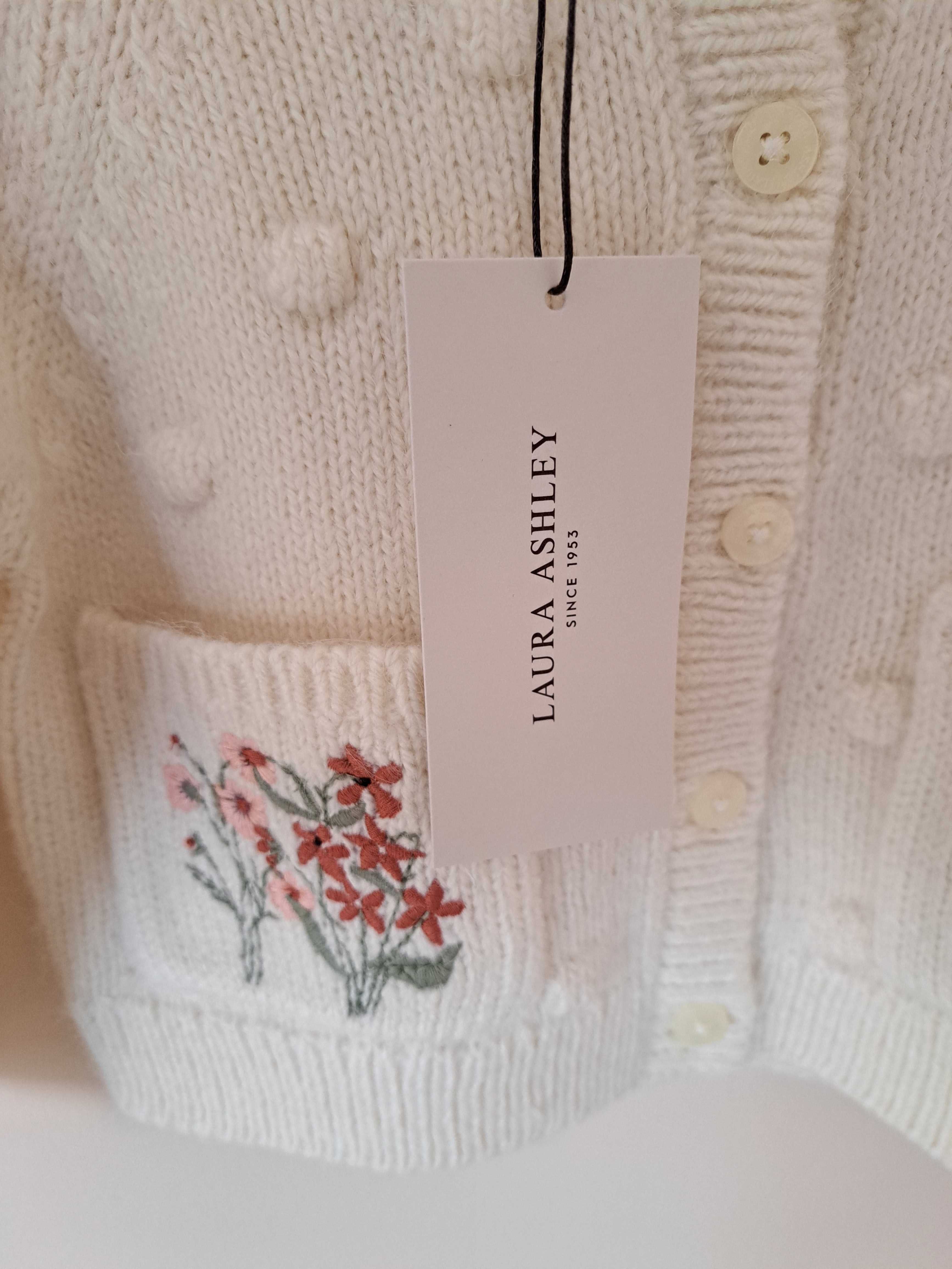 Nowy kardigan, sweter rozpinany dziewczecy Laura Ashley 12-18 m