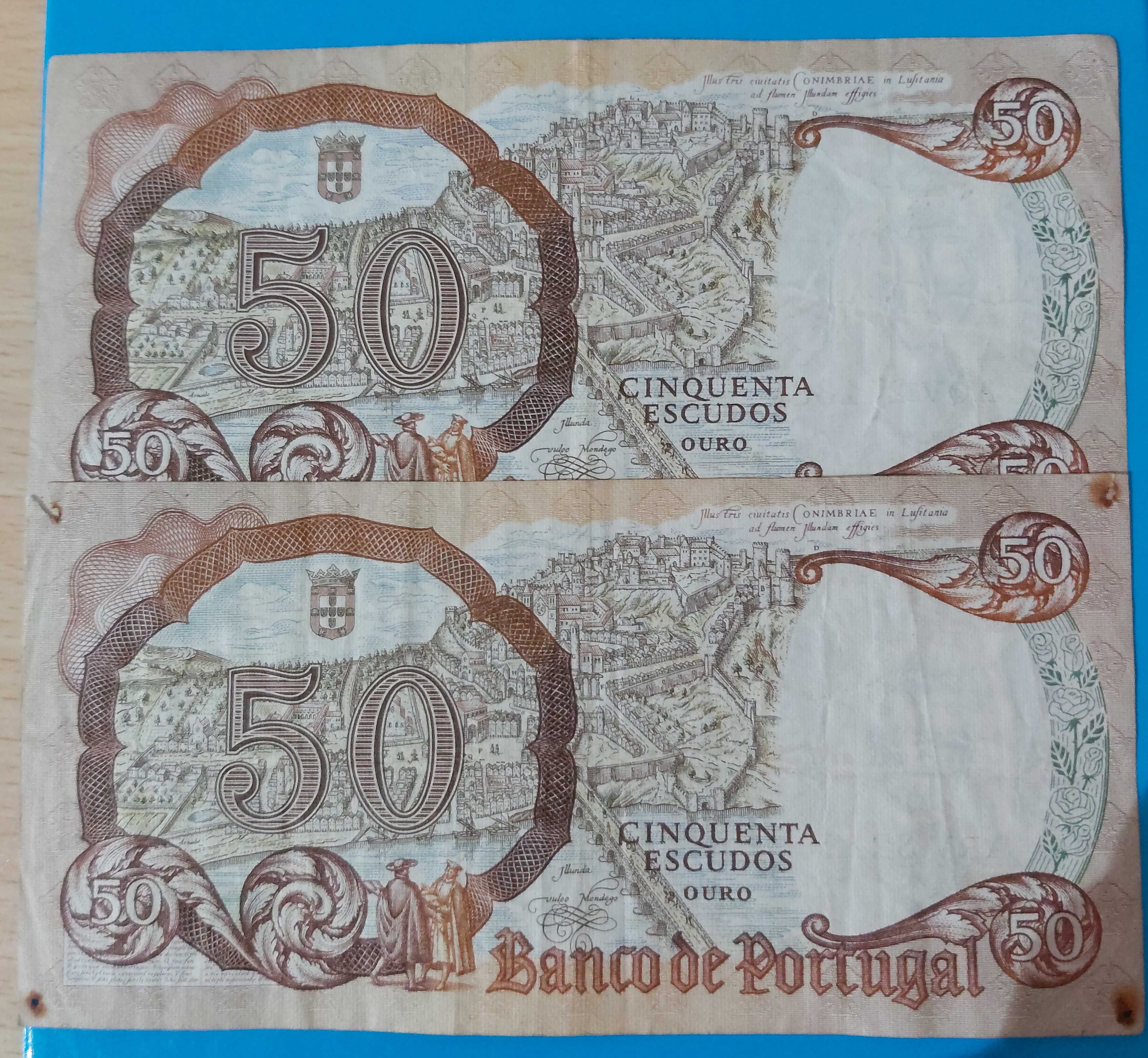 2 Notas de 50$00 de Portugal, CH 8, Rainha Santa Isabel 1964