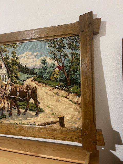 obraz konie wodopój wyszywany haft ramy drewno kraj Holandia Niemcy