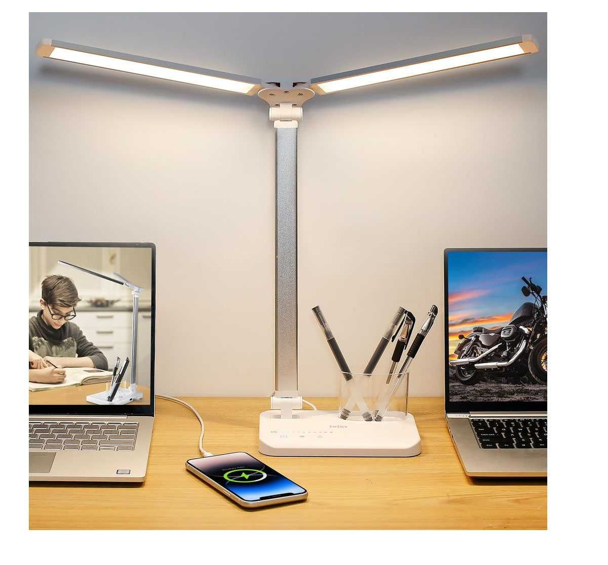 Lampa biurkowa LED z podwójnym ramieniem obrotowym