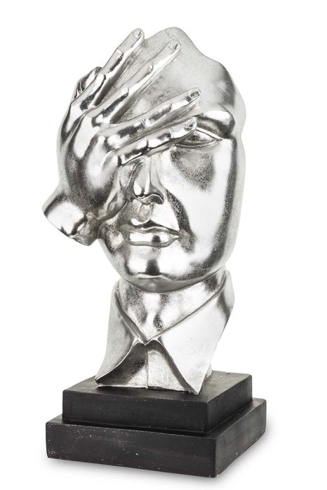 Figurka srebrna twarz zasłonięta ręką maska ozdoba na prezent 139216