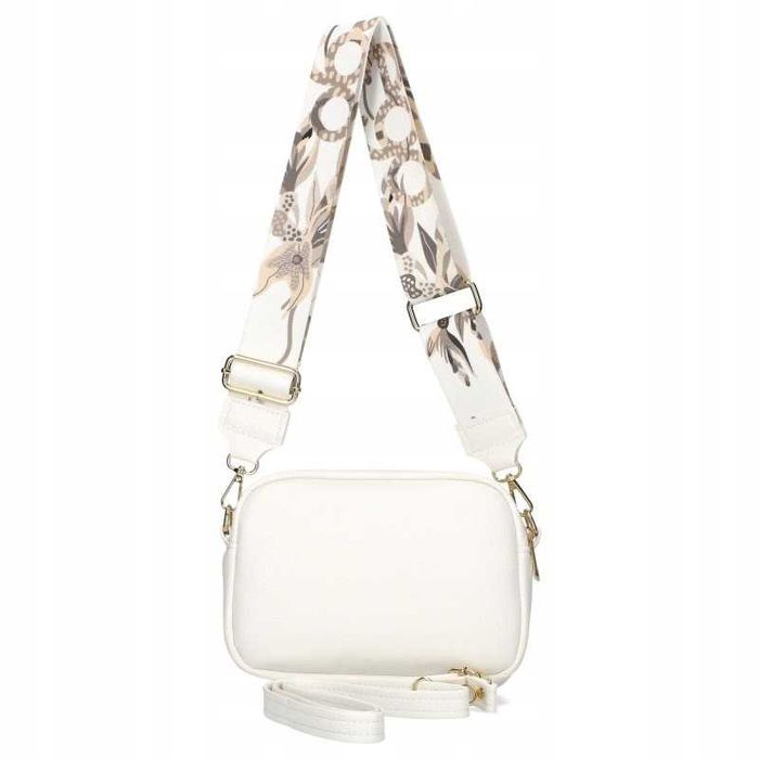 EGO Polska Torebka Damska Listonoszka Skóra Eko Dwa Paski Logo Biała