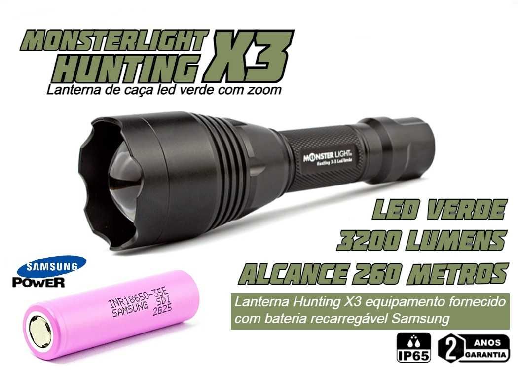 Kit lanterna para esperas Hunting X-3 led verde 3200 lumens com zoom