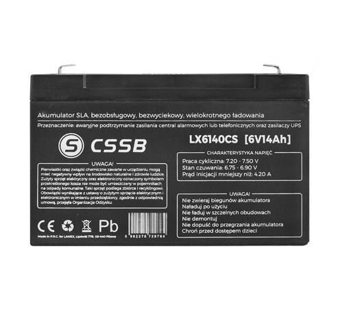 Akumulator żelowy CSSB 6V 14Ah bezobsługowy UPS alarm samochodzik