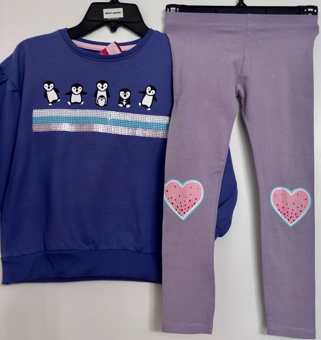 Zestaw bluza z cekinami, cekiny, leginsy  PINGWINKI, pingwiny