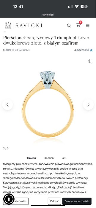 Savicki Triumph of Love pierścionek rozm 12 złoty