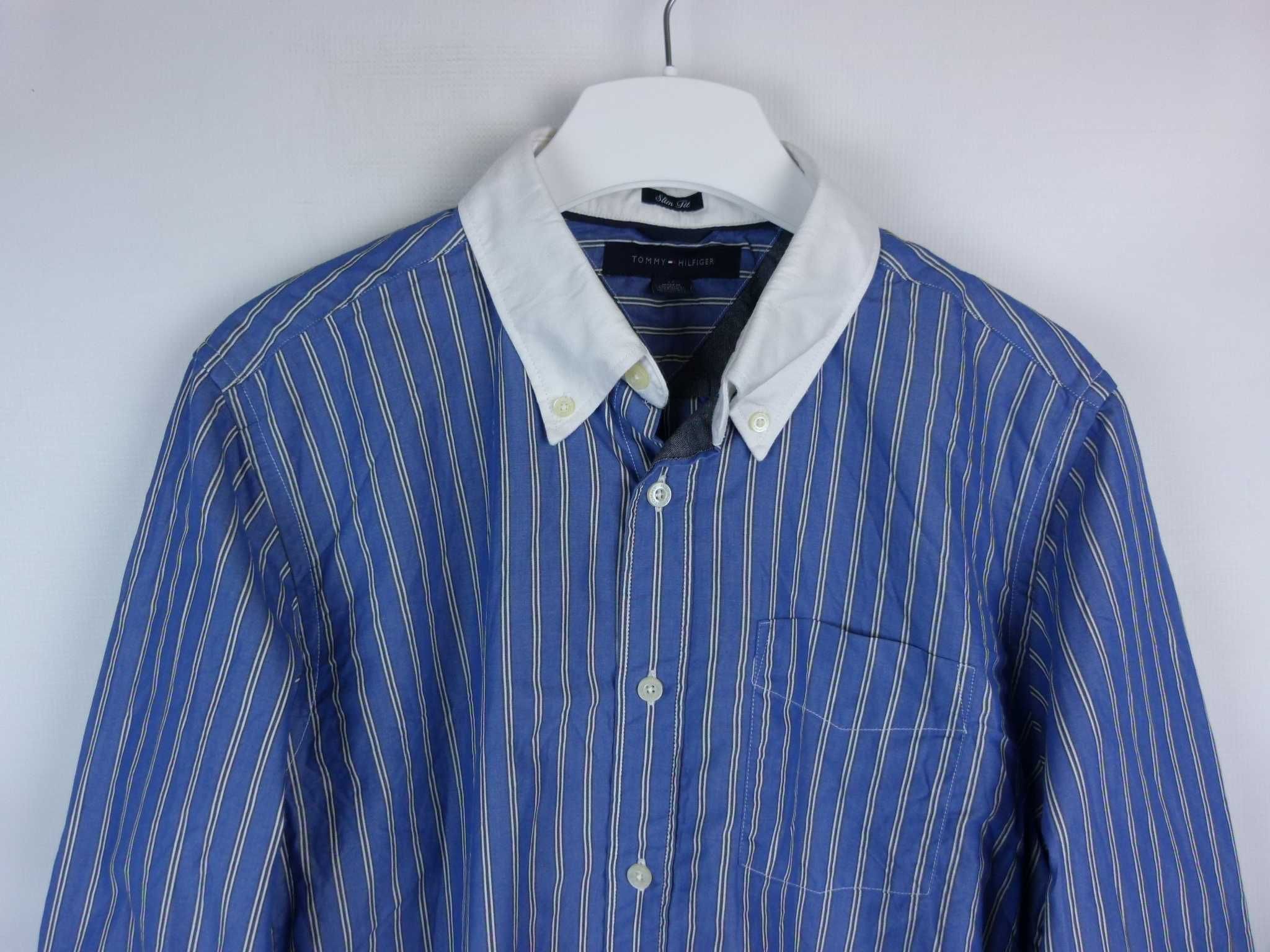 Tommy Hilfiger elegancka koszula paski bawełna / M