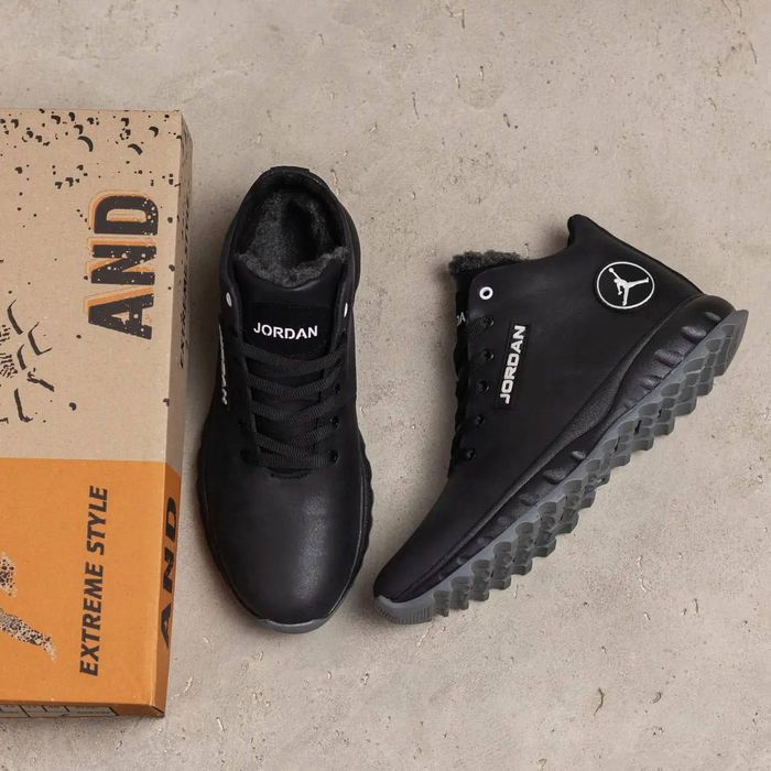 Ботинки зимние Jordan мужские черные из натуральной кожи джордан
