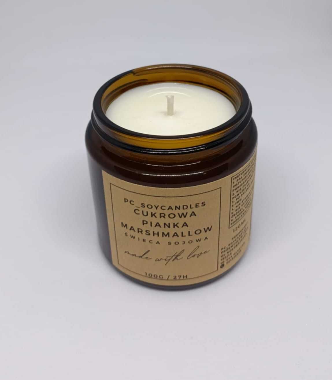 Świeca Sojowa Zapachowa Cukrowa Pianka Marshmallow 120ml 27h