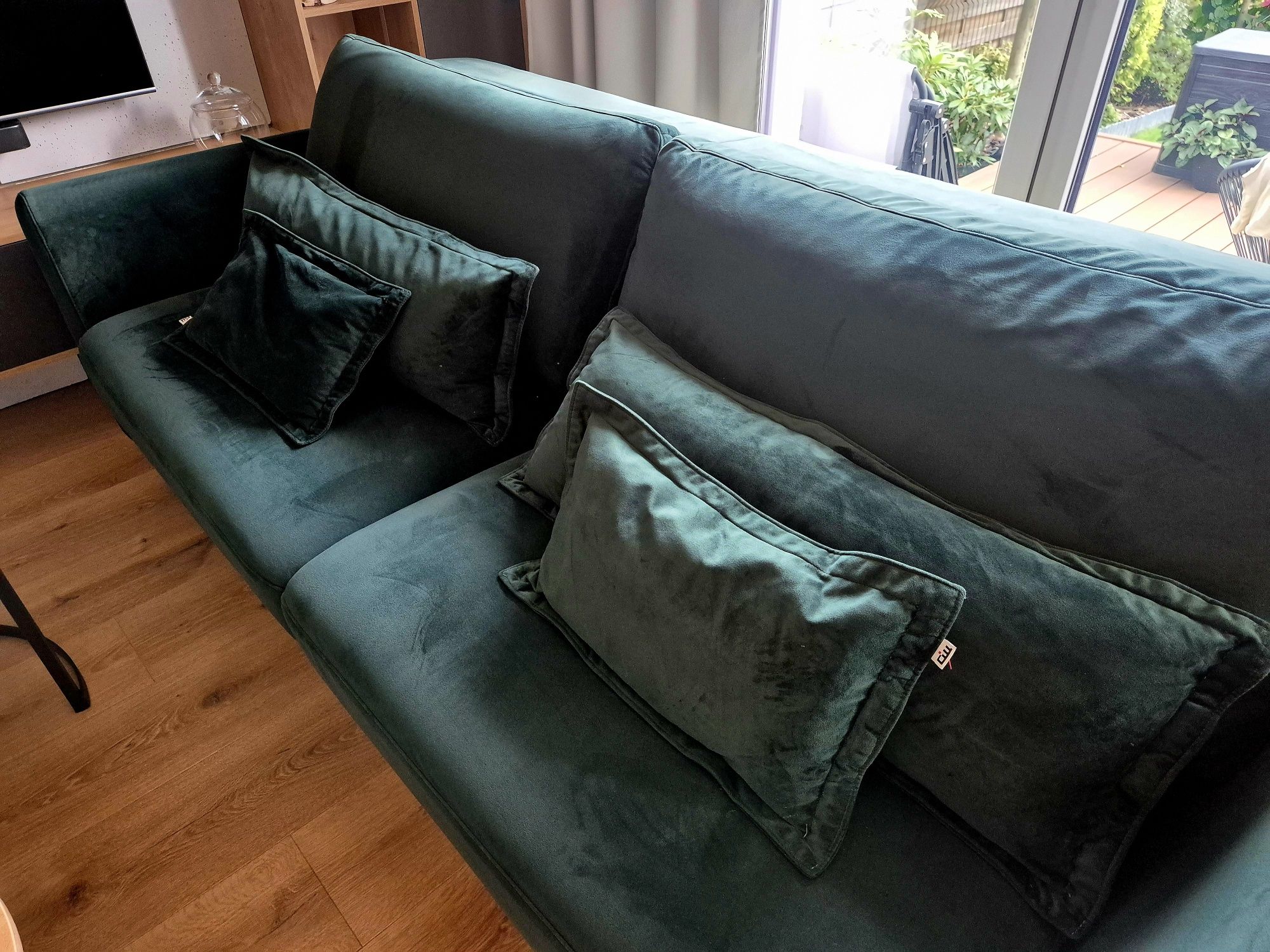Zielona sofa 3 osobowa rozkładana z pojemnikiem welur MP Nidzica