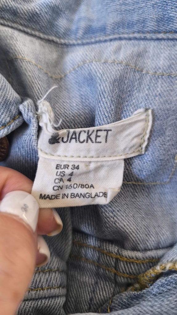 Katana jeansowa kurtka damska XS 34 jasnoniebieska niebieska krótka