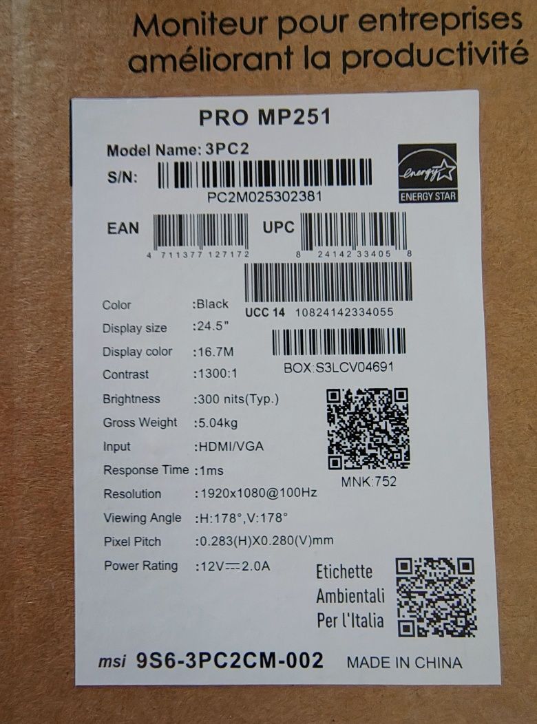 Monitor 25" MSI PRO MP251 100Hz FullHD NOWY GWARANCJA!!!