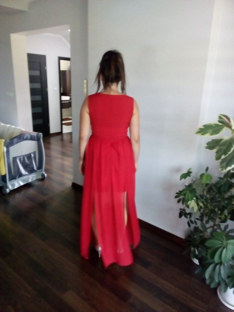 Sukienka L czerwona dluga maxi