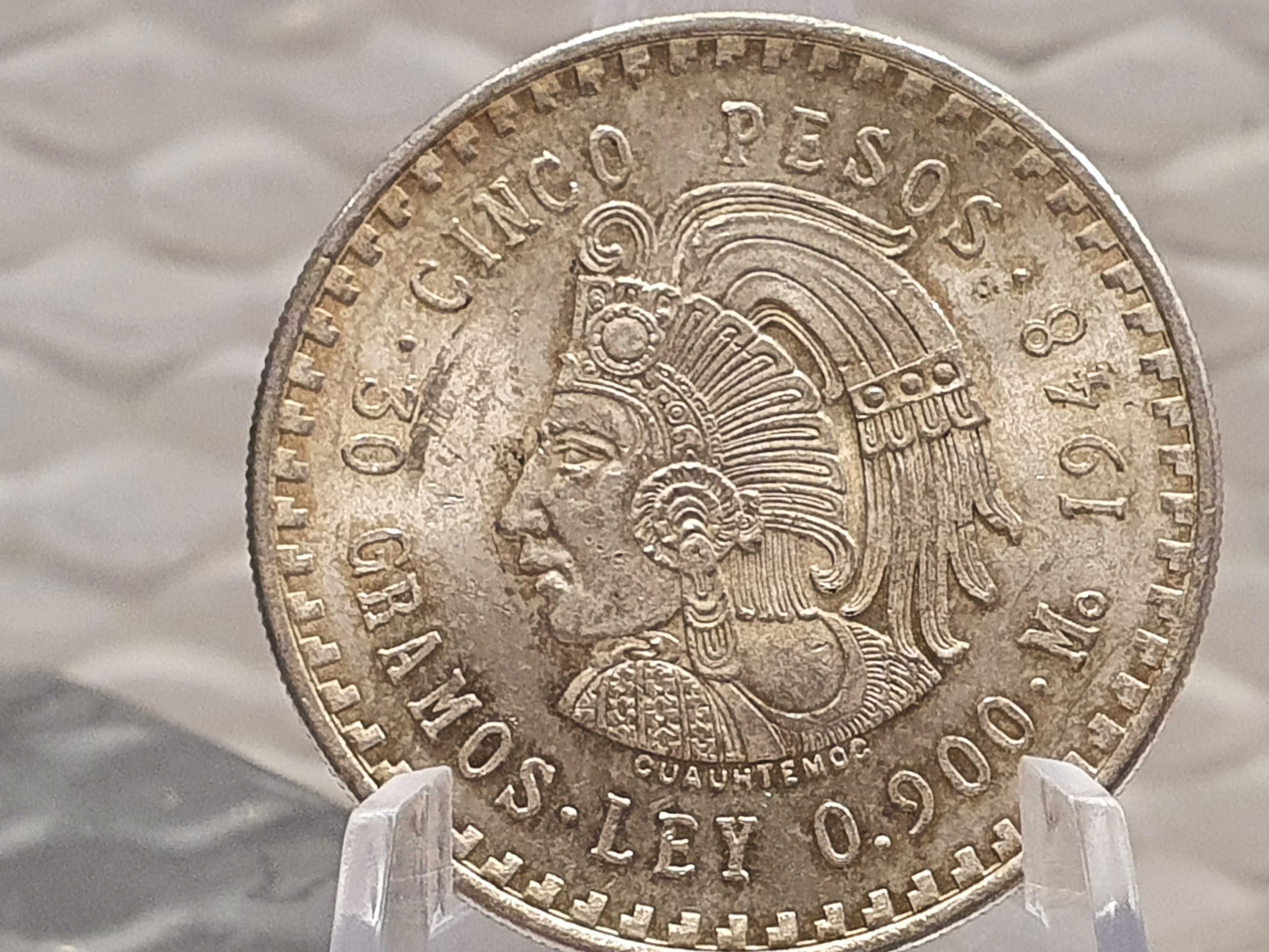 MEKSYK  Cuahtemoc CINCO  5 PESOS 1948r moneta srebrna Ag