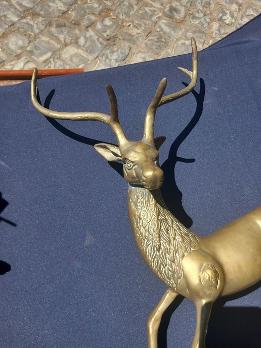 Antigo Grande Bronze Buck Veado, Escultura maciça