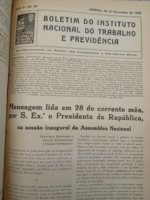 Boletim do Instituto Nacional do Trabalho e Providência " Estado Novo