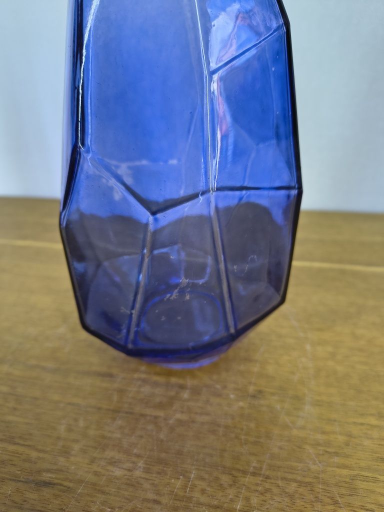 Nowoczesny wazon szklany – geometryczny design – kobaltowy / niebieski
