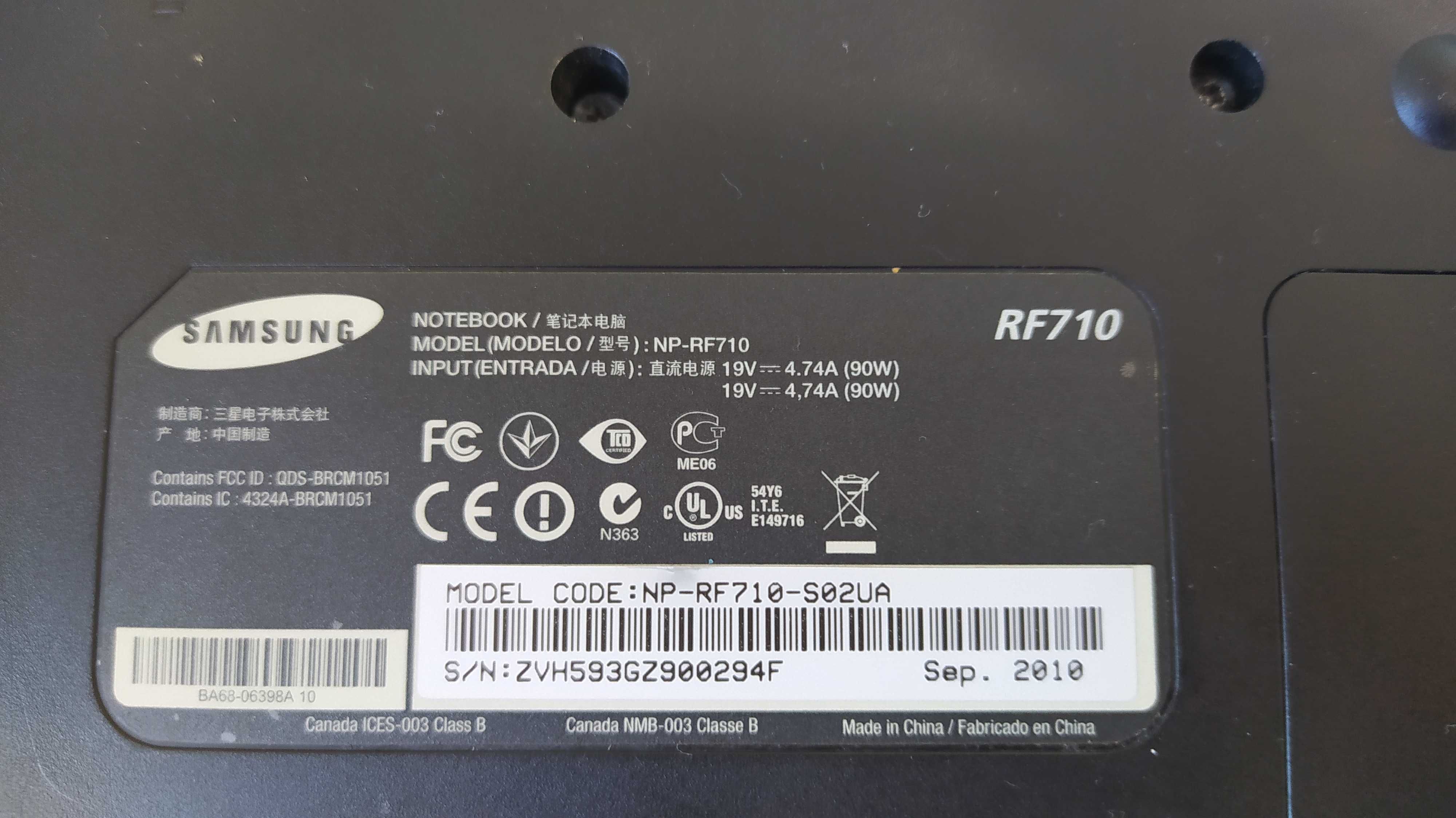 Ноутбук Samsung RF710 I7/4Gb/640Gb/Blu-ray disk/17"