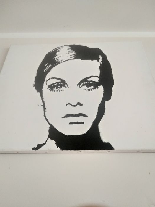 Obraz naścienny Twiggy biały czarny 55x46 portret modelki
