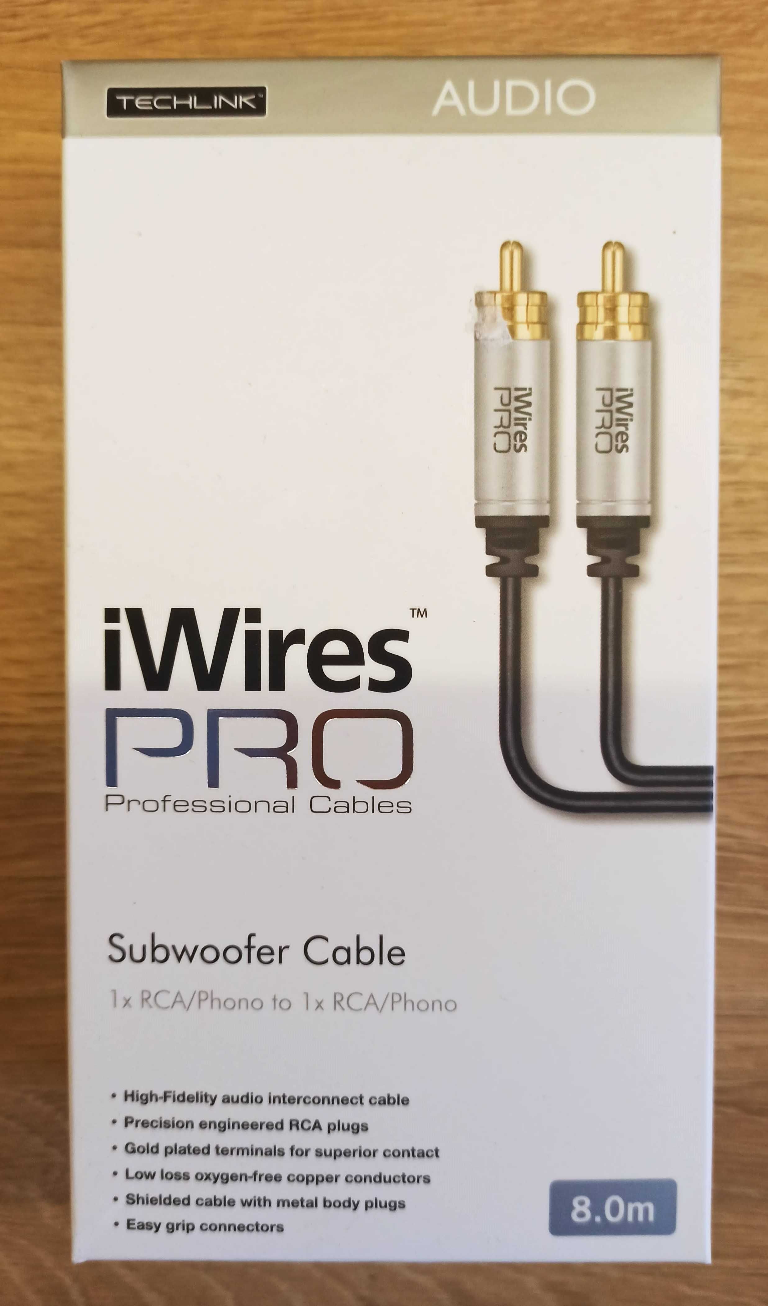 Przewód subwooferowy 1RCA-1RCA Techlink 8 metrów, nowy iWirelesPRO