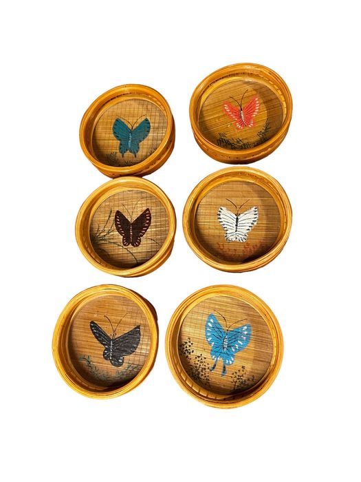 kolekcjonerskie podkładki pod kubki motyle vintage prl