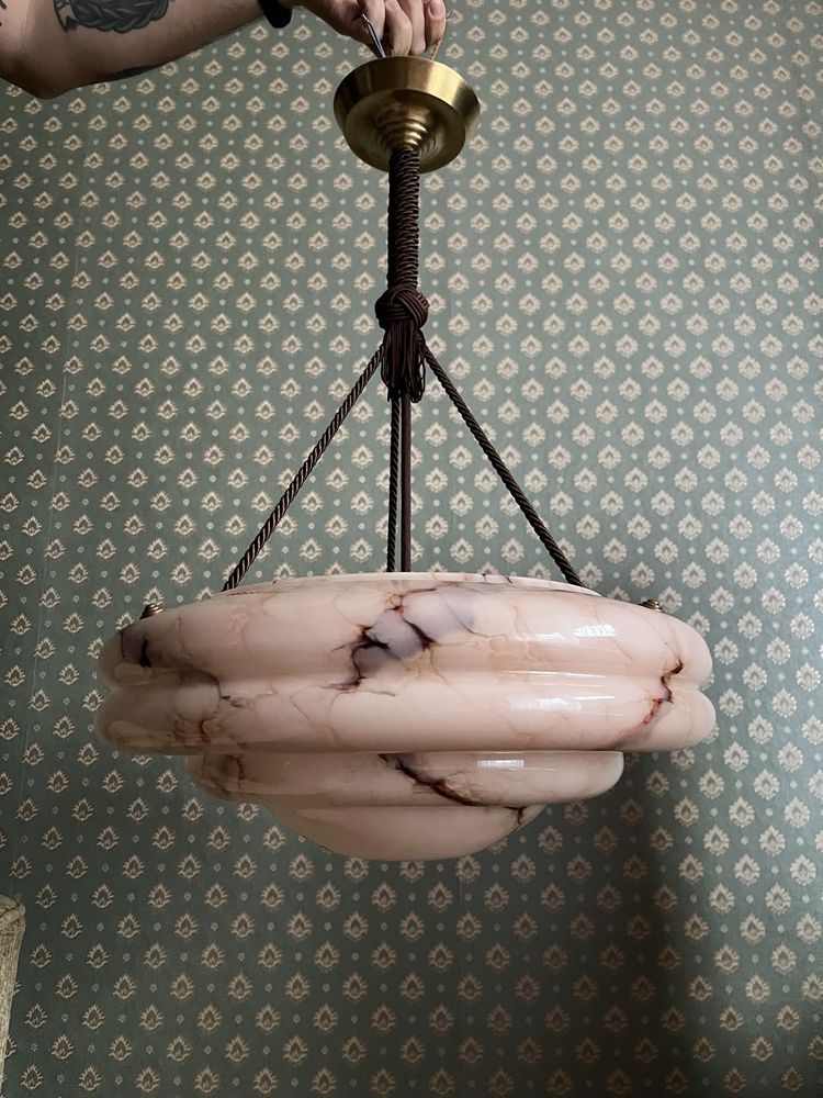 Duża stara lampa art deco ampla żyrandol antyk zabytkowa marmurek