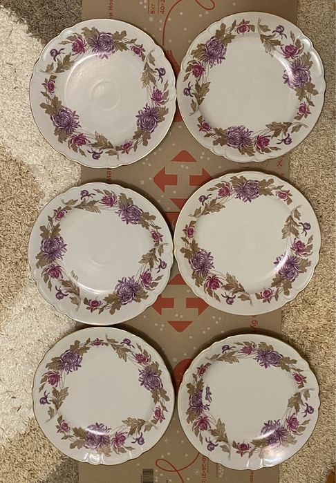 Большие фарфоровые блюда Барановка СССР, 1960-е, позолота, 6 шт