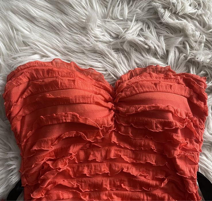 Śliczna koralowa mini sukienka / tunika z kokardką, tally weijl, XXS