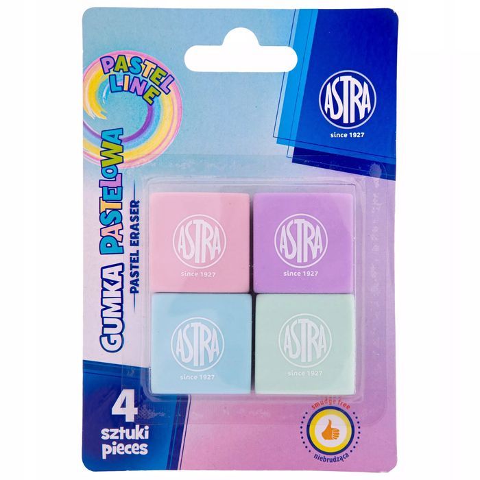Gumka kwadratowa pastelowa Astra Pastel Line 4 szt.. Astra