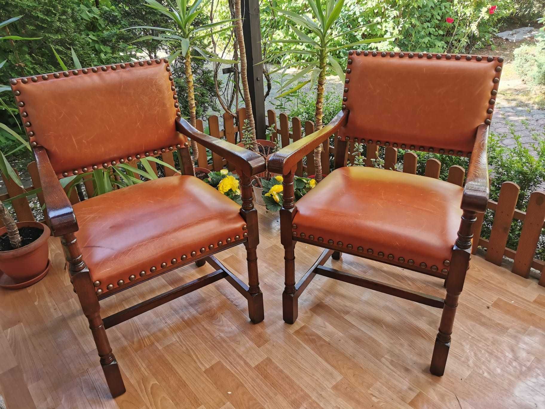Krzesła zabytkowe kolonialne RETRO Antyk Drewno Skóra naturalna