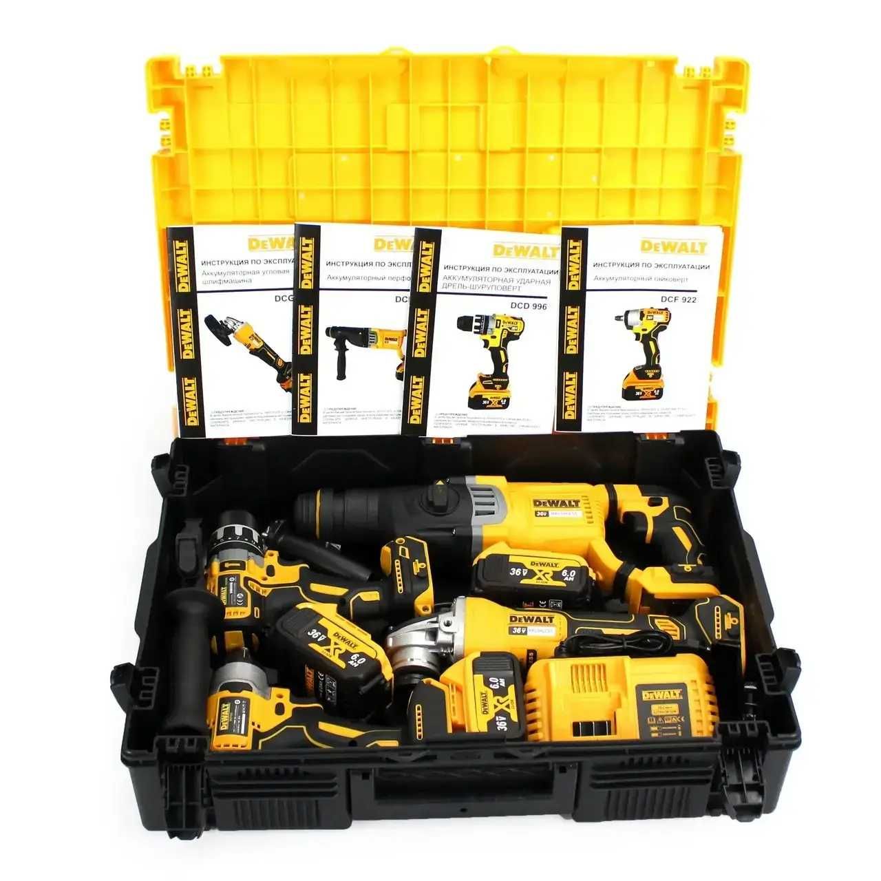 Набір акумуляторних інструментів DeWalt 4в1 кейсі із 2 АКБ 36V/6Ah